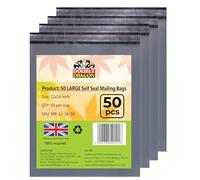Double Dragon 50-Pack 12"x16" Self-Seal Grey Poly Mailer Bags |Self-Seal Shipping Envelopes | Strong, Waterproof, Tamper-Proof Polythene Packaging for Clothes, Bedding & Parcels (Also for Storage)