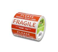 Double Dragon, 500 Fragile Stickers "Handle with Care," Red Warning Sticker, Strong Adhesive, 2x3 Inch (50x76mm)