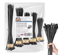 Double Dragon 500 Pack Cable Ties Black, Heavy Duty Zip Ties Long Small Tie Wraps (100mm x 2.5, 150mm x 2.5, 150mm x 3.6, 200mm x 3.6, 250mm x 3.6) Self Locking Nylon Plastic Ties for Garden Home