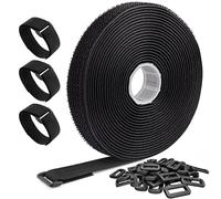 Double Dragon 5m x 2cm Velcro Cable Straps with 25 Buckles | Adjustable Fastening Cable Straps | Hook & Loop Securing Strap for Cable Tidy, Wire Management, Cord Organiser | Free Cut Length, Reusable