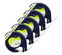Double Dragon Compatible Label Tape for Dymo Letratag 91201 S0721610 | 12mm x 4m Plastic White, Black on White | for LT-100H 100T 110T XR XM QX50 200B 2000 Plus (5-Pack)