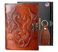 Double Dragon Embossed Handmade Vintage Leather Bound Journal for Men Women, Artist Christmas Sketchbook Diary Gift Writing Notebook, Blank Unlined Paper