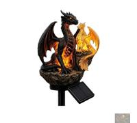 Double Dragon Golden Ember Solar Garden Light - Outdoor Statue Light, Gothic Medieval Fantasy Style Halloween Decoration, a unique gift for dragon lovers, and a patio ornament.，1