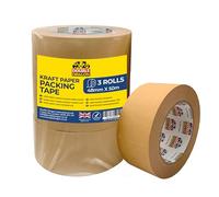 Double Dragon Heavy Duty Brown Kraft Tape 50m Long, 48mm Wide (3 Rolls) | Writable, Self-Adhesive Recyclable Tape for Packing, Shipping, Sealing Boxes, Moving & Wrapping | Eco-Friendly & Biodegradable