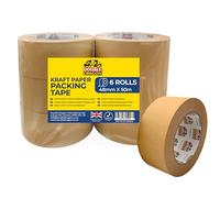 Double Dragon Heavy Duty Brown Kraft Tape 50m Long, 48mm Wide (6 Rolls) | Writable, Self-Adhesive Recyclable Tape for Packing, Shipping, Sealing Boxes, Moving & Wrapping | Eco-Friendly & Biodegradable