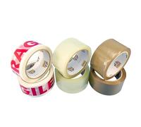 Double Dragon Mixed Packing Tape Multipack - 66m long, 48mm wide, 6 Rolls | Brown, Clear & Fragile Printed Tape Rolls | Secure Adhesive Sealing, Cellotape for Parcels, Moving Boxes & Long-Term Storage