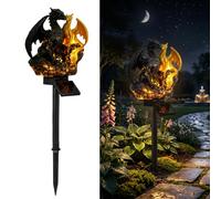 Double Dragon Relief Solar Garden Stake Lights Statue Ornament Lamp Decor