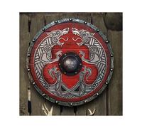 (Double Dragon Shield) Wooden Viking Shield Medieval Battle Warrior Shield Round Armar Wolf Warrior