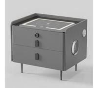 Double Drawer Smart Nightstand Solid Wood Three Color Light Wireless Charging USB Sound,Modern Minimalist Bedroom Furniturefingerprint Lock Smart Nightstand, Bedside Table for Bedroom