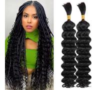 Double Drawn Human Hair Extensions For Braiding Human Hair Braiding Hair For Micro Braids 20 Inch Human Hair Bulks For Braiding No Weft Same Thick From Root To Ends Braids Deep Wave 1b 100g（50g x 2）