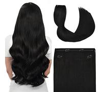 Double Drawn Real Hair Pieces with Adjustable Size Heat-Resistant Straight Remy Hair Fishing Line Extension(18 inch, #1)