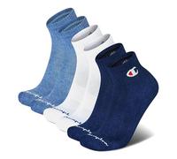 Double Dry Moisture Wicking Champion Logo 6 or 12 Pack Ankle Socks, Blue Assorted, 4.5-12 UK