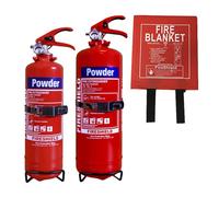 Double Dry Powder (1kg & 2kg) Fire Extinguisher & Fire Blanket Pack - FireShield