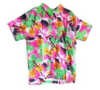 Double Duck Boy's Loud Hawaiian Shirt: Guitars + Hibiscus Flowers Summer Holiday Party New 12 Years - 38" Chest Grey- Orange