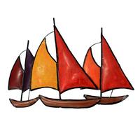 Double Duck Contemporary Metal Wall Art Decor Sculpture 3 Sailing Boats at Sea 13" Long RED
