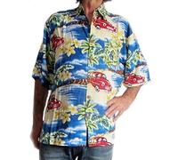 Double Duck Loud Hawaiian Mens Shirt with Vintage CAR and Palm Print XXL