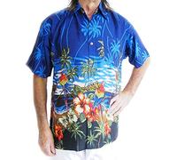 Double Duck Loud Hawaiian Shirt With Parrots/ Hibiscus, Stag Night, Holiday Party New, Mid Blue, 6XL - measures 64', will fit up to 56' body