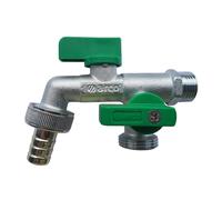 Double Duo Outlet Garden Bib Tap - 1/2" Inlet, 2x 3/4" BSP Outlets, Anti-Lime, Quarter-Turn