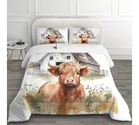 Double Duvet 7.5 Tog - Highland Cow Duvet Set, Reversible Soft Warm All Seasons Coverless Duvet for Winter, Machine Washable Quilt 200x200 cm and 2 Pillowcases 50x75 cm E*-33