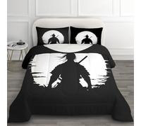 Double Duvet 7.5 Tog - Japanese Samurai Duvet Set, Reversible Soft Warm All Seasons Coverless Duvet for Winter, Machine Washable Quilt 200x200 cm and 2 Pillowcases 50x75 cm H*-87