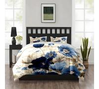 Double Duvet Blue Beige Flower 3Pcs Bedding Set,Bedroom Or Room Decor,Coverless Lightweight All Seasons, Comforter Microfiber Quilt,Easy Care Machine Washable Luxury Quilt 228X228