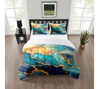Double Duvet Blue Gold 3Pcs Bedding Set,Bedroom Or Room Decor,Coverless Lightweight All Seasons, Comforter Microfiber Quilt,Easy Care Machine Washable Luxury Quilt 228X228