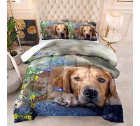 Double Duvet Brown Dog Flower Coverless Duvet Double Super Soft Warm Comfortable Breathable Washable Winter Summer Fluffy All Seasons Quilt and Pillowcase 203x228 cm