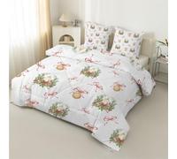 Double Duvet Christmas Wreath Coverless Duvet Reversible All Seasons Quilt Double Size 7.5tog, Scandinave Bow Comforter Machine Washable for Double Bed Summer Winter, Lightweight, 2 Pillowcases &F6