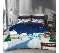 Double Duvet Cover 200 X 200 Cm - Christmas Town Duvet Cover Set With Zipper Closure, 3 Pieces Dark Blue Bedding Set With 4 Corner Ties And 2 Pillowcases, Fantasy Starry Sky