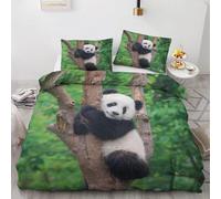 Double Duvet Cover Animal Bedding Double Bed Set Super Soft Print Microfibre, Pandas Quilt Cover with Zipper Closure and 2 Pillowcases 19"x29" for boy girls