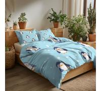 Double Duvet Cover Cartoon Style Printed Reversible Duvet Cover Set, with Pillowcases Cute Penguin Light Blue Background Modern Design Ultra Soft Comfortable Bedding Set 200 x 200 cm