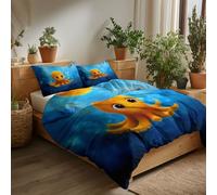 Double Duvet Cover Cartoon Style Printed Reversible Duvet Cover Set, with Pillowcases Minimalist Underwater Yellow Octopus Modern Design Ultra Soft Comfortable Bedding Set 200 x 200 cm
