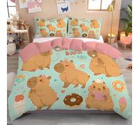 Double Duvet Cover, Cute Capybaras Soft Breathable Bedding For Kids, Reversible Cartoon Animal Prints Quilt Cover With 2 Zippered Pillowcase 50X75Cm, 200 X 200 Cmmint Green