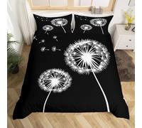 Double Duvet Cover Dandelion Bedding Sets Soft Microfibre 3D Black Background Quilt Cover 200x200 cm with Zipper Closure + 2 Pillowcases 50x75 cm Bedroom Bed Set A-3147