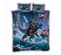 Double Duvet Cover Dinosaur 200x200 cm Bedding Set with Zipper Closure Ultra Soft Microfiber 3D Cat Quilt Cover 3 Pieces with 2 Pillowcase 50x75（MXX 4-5）