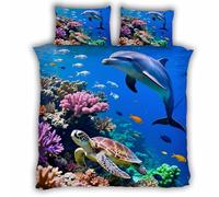Double Duvet Cover Dolphin 200x200 cm Bedding Set with Zipper Closure Ultra Soft Microfiber 3D Sea Turtle Quilt Cover 3 Pieces with 2 Pillowcase 50x75（MXX 21-9）