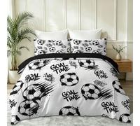 Double Duvet Cover, Doodle Football Text Bedding, Sport Easy Care Soft Touch Microfiber Quilt Covers with Pillowcases for Teens Girls Kids, Black