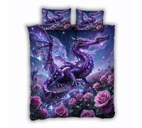Double Duvet Cover Dragon 200x200 cm Bedding Set with Zipper Closure Ultra Soft Microfiber 3D Flowers Quilt Cover 3 Pieces with 2 Pillowcase 50x75（MXX 1-7）