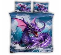 Double Duvet Cover Dragon 200x200 cm Bedding Set with Zipper Closure Ultra Soft Microfiber 3D Retro Dragon Quilt Cover 3 Pieces with 2 Pillowcase 50x75（MXX 3-2）