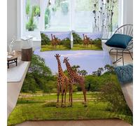 Double Duvet Cover Giraffe Bedding Sets Soft Microfibre 3D African Animals Quilt Cover 200x200 cm with Zipper Closure + 2 Pillowcases 50x75 cm Bedroom Bed Set B-284