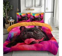 Double Duvet Cover Golden, Animals French Bulldog Soft Microfiber Quilt Duvet Cover Set with Zipper Closure and Corner Ties Easy Care Hotel Quality Bedding Sets with 2 Pillowcase
