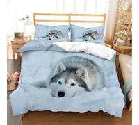 Double Duvet Cover Gray Wolf Double Duvet Cover with Zipper Closure for Aldults Kids Soft Breathable Microfiber Bedding Set 200x200 cm + 2 Pillowcases 50x75 cm 5L9W4Q2337