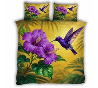 Double Duvet Cover Hummingbird 200x200 cm Bedding Set with Zipper Closure Ultra Soft Microfiber 3D Flowers Birds Quilt Cover 3 Pieces with 2 Pillowcase 50x75（MXX 1-6）