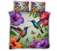 Double Duvet Cover Hummingbird 200x200 cm Bedding Set with Zipper Closure Ultra Soft Microfiber 3D Flowers Birds Quilt Cover 3 Pieces with 2 Pillowcase 50x75（MXX 7-1）