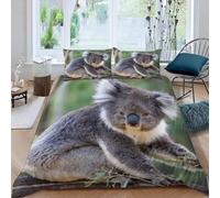 Double Duvet Cover Koala Bedding Sets Soft Microfibre 3D Koala Animal Quilt Cover 200x200 cm with Zipper Closure + 2 Pillowcases 50x75 cm Bedroom Bed Set B-2069