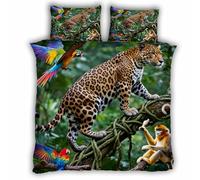 Double Duvet Cover Leopard 200x200 cm Bedding Set with Zipper Closure Ultra Soft Microfiber 3D Parrot Quilt Cover 3 Pieces with 2 Pillowcase 50x75（MXX 5-4）