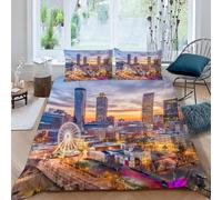 Double Duvet Cover London Bedding Sets Soft Microfibre 3D Cityscape Quilt Cover 200x200 cm with Zipper Closure + 2 Pillowcases 50x75 cm Bedroom Bed Set B-2251