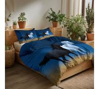 Double Duvet Cover Night Sky Theme Printed Reversible Duvet Cover Set, with Pillowcases Cartoon Black And White Prairie Horse Modern Design Ultra Soft Comfortable Bedding Set 200 x 200 cm