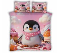 Double Duvet Cover Penguin 200x200 cm Bedding Set with Zipper Closure Ultra Soft Microfiber 3D Cute Penguins Quilt Cover 3 Pieces with 2 Pillowcase 50x75（MXX 8-6）