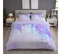 Double Duvet Cover & Quilt Cover Bedding Set - 200 x 200 cm 3 pcs + 2 Pillowcases, Super Soft Microfiber, Wrinkle-Resistant, Easy Care, Breathable, Light Purple, Minimalist Watercolor Flowers